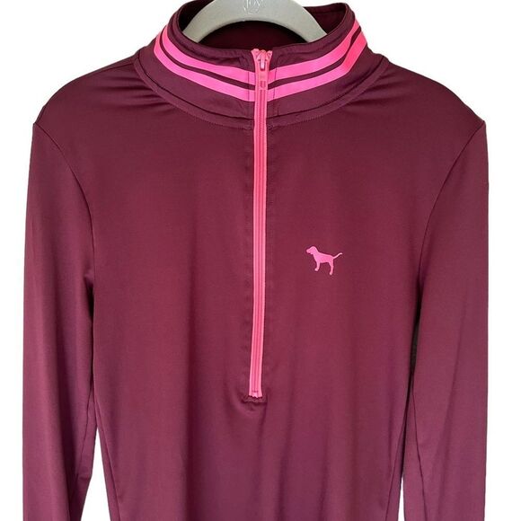 PINK Victorias Secret Ultimate Raspberry / Berry W/ Pink Strip 1/2 Zip Up  Small - Picture 1 of 11